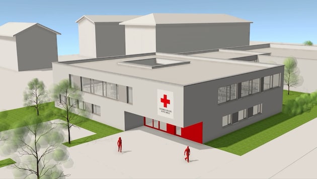 Visualisierung der neuen Rotkreuz-Ortsstelle Traun: Ab 2026 entsteht hier ein modernes Zentrum ...