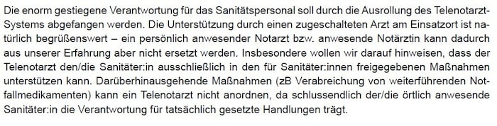 Laut den Verfassern dürfen Notfallsanitäter auch unter Anweisung von Telenotärzten viele ...