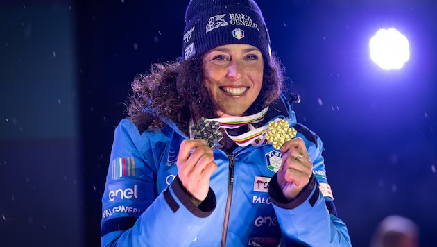 Federica Brignone mit ihrer Goldenen aus dem WM-RTL in Saalbach