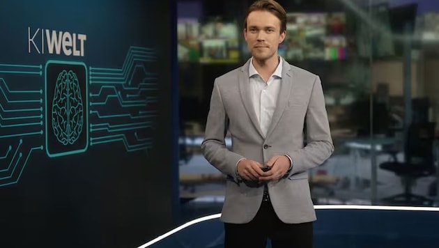 So sieht der namenlose computergenerierte Moderator aus, der auf Welt TV durch eine wöchentliche ...