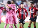 Lionel Messi (Nummer 10) feiert mit Kollege Luis Suarez einen wichtigen Sieg im Leagues Cup.