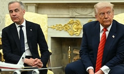 US-Präsident Donald Trump (r.) stellt dem kanadischen Premier Mark Carney (l.) die ...