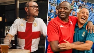 Trainer Patrick Viera und Ex-Kollege Santi Cazorla (jetzt Real Oviedo) haben ihren Spaß mit der ...