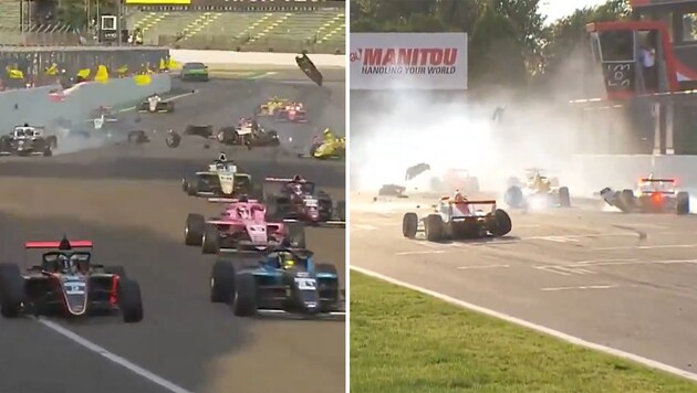 In der Formel 4 kam es zu einem wilden Massencrash.