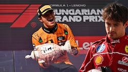 Großer Jubel bei Lando Norris (l.), bittere Enttäuschung bei Charles Leclerc (r.)