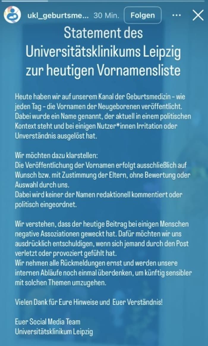 Dieses Statement postete das Universitätsklinikum Leipzig später als Entschuldigung.