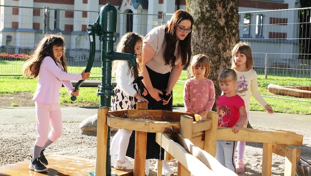 Der neue Wasserspielplatz wurde ausgiebig getestet