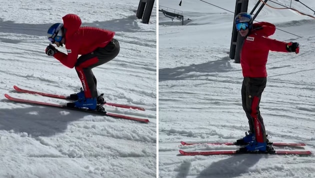 Marco Odermatt kämpft mit dem Wind in Zermatt.