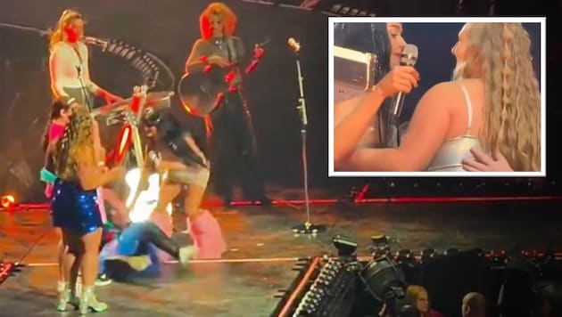 Schrecksekunde beim Katy-Perry-Konzert: Ein aufgeregter Fan bricht vor der Sängerin zusammen.