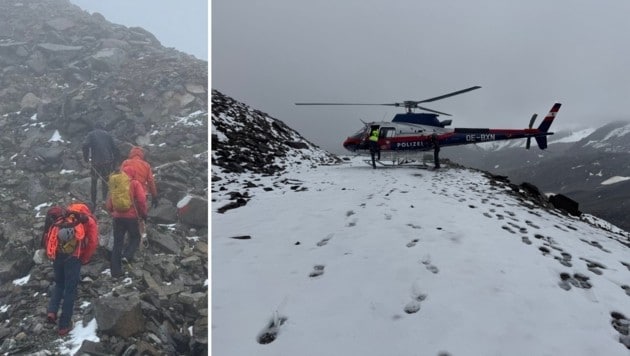 Die Bergretter brachten das Duo hinunter auf 2700 Meter, die Libelle Tirol flog schließlich alle ...
