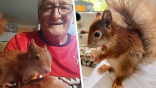„Valentino“ mit „Mama“ Manfred und beim Verdrücken eines Snacks.