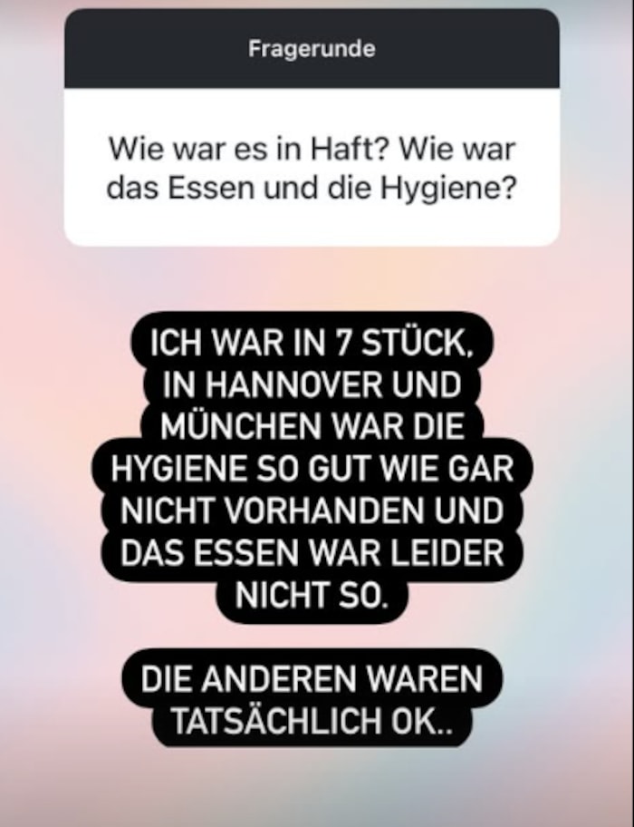In einer Fragestunde auf Instagram beschwert sich Jimi Blue über das Essen und die hygienischen ...
