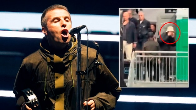 Im kleinen Bild rechts sehen Sie Liams Andeutungen. Ein Fan hatte die Szene gefilmt und auf ...