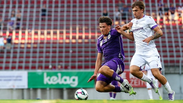 Matteo Kitz (li.) und die Austria Klagenfurt unterlagen den Austria Wien Amateuren mit 2:3.