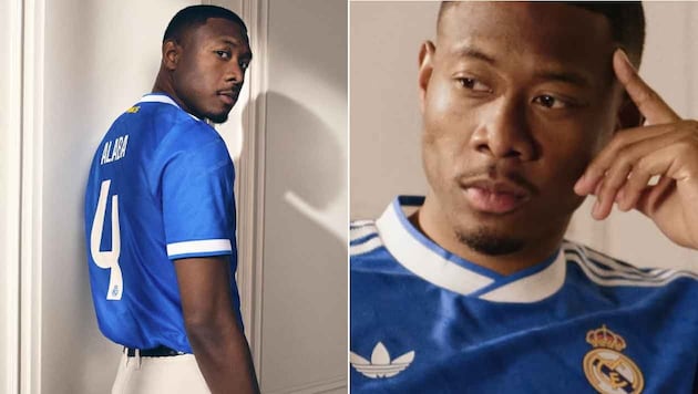 David Alaba posiert für Real Madrid ganz in Blau.