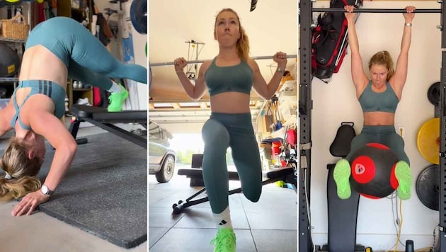 Mikaela Shiffrin trainiert ind er Garage.