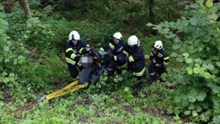 Die Freiwillige Feuerwehr Mieger holte das Unfallwrack per Seilwinde. 