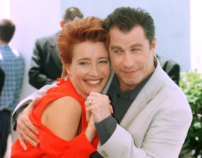 Emma Thompson im Jahr 1998 mit John Travolta, mit dem sie im Film „Mit aller Macht“ vor der ...