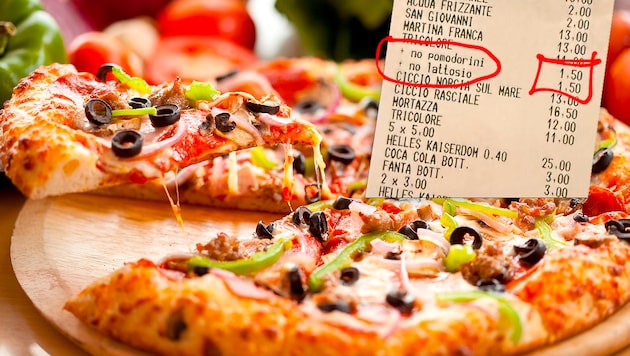 Eine Pizzeria in Italien verlangt 1,50 Euro mehr, wenn man keine Tomaten auf der Pizza will.