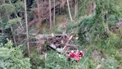 Schwer verletzt blieb der Wanderer in einem steilen Waldstück liegen. 