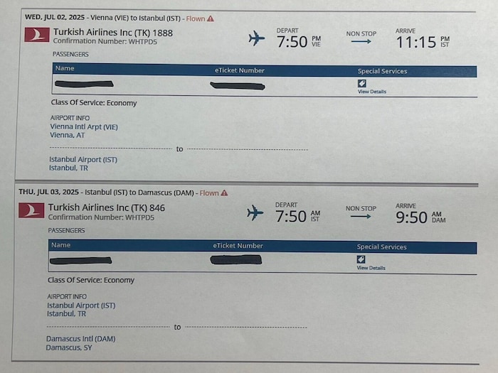 Dieses Flugticket beweist die Inanspruchnahme des Sitzplatzes durch den verurteilten Terroristen ...