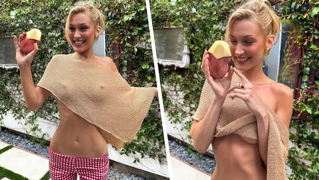 Bella Hadid hat sommerlich gekleidet auf Instagram ihren neuen Duft vorgestellt.