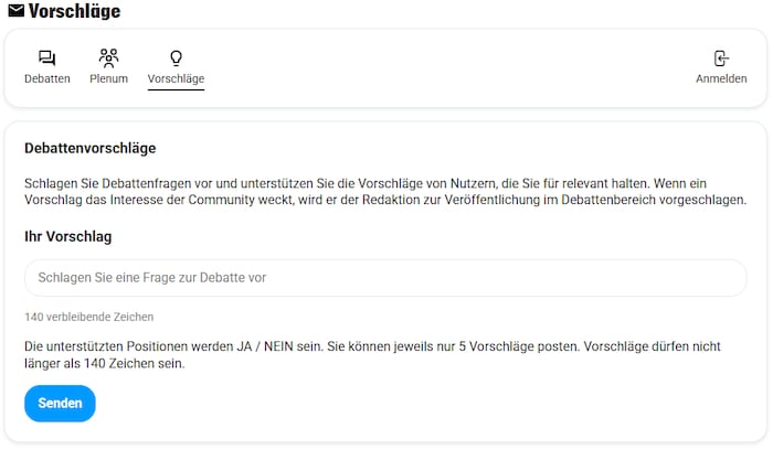 Ab 100 Debattierpunkten können Sie Themen einbringen und neue Fragen anstoßen.