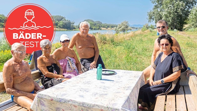 Rentner Walter Sedlacek (85, Bildmitte) und seine Inselrunde sind fast jeden Tag auf dem ...