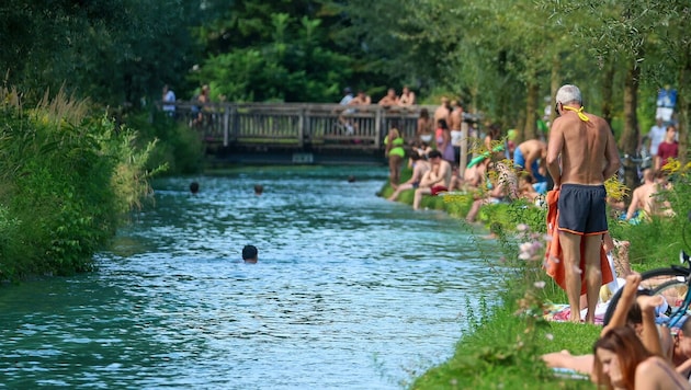 Wenn es in der Stadt Salzburg heiß ist, zieht es viele an den Almkanal.