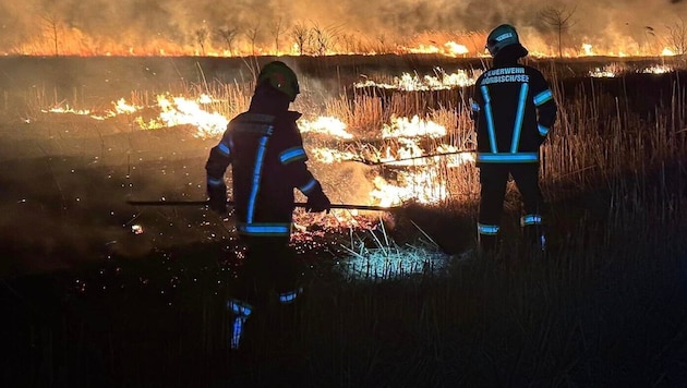 Wenn Wind ein Feuer auf trockenen Feldern anfacht, ist Löschen besonders schwierig.