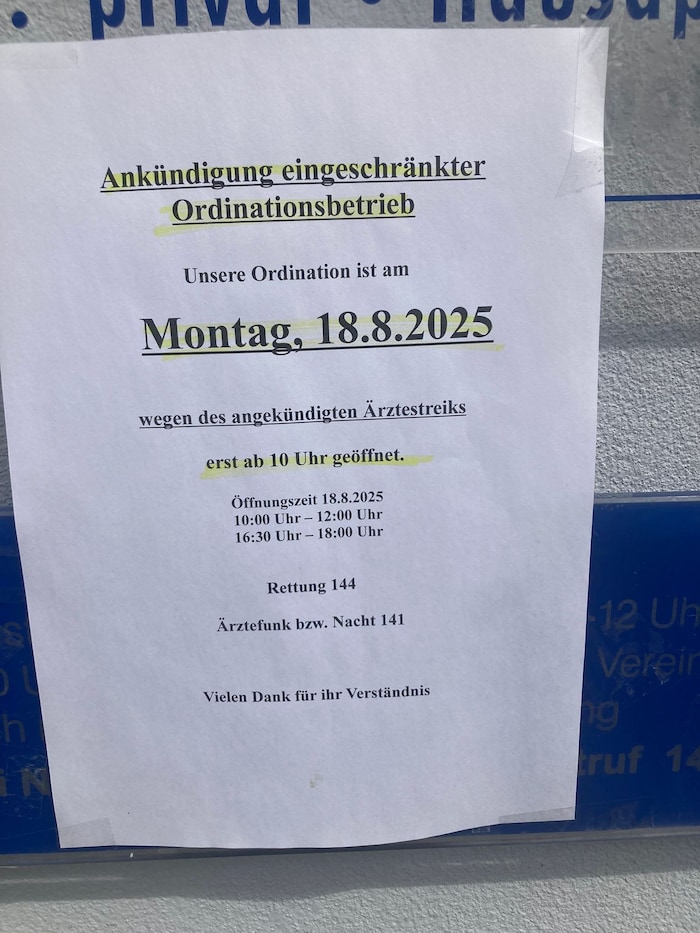 Solche Zettel hängen heute bei vielen Kärntner Ordinationen.
