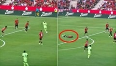 Mallorca-Verteidiger Rallo bleibt nach einem Yamal-Schuss liegen. Das darauf folgende Tor für ...