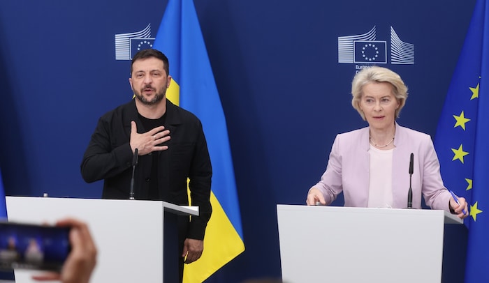 Von der Leyen und Selenskyj trafen sich am Sonntag noch in Brüssel, bevor der Präsident nach ...