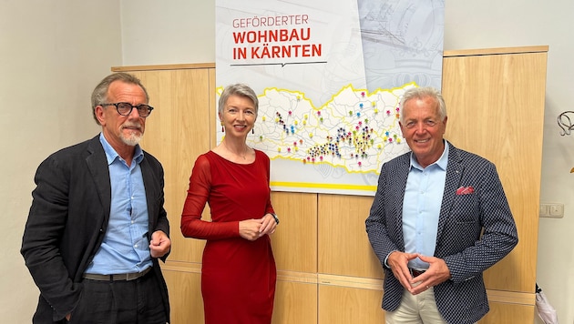 SPÖ-Klubobmann Herwig Seiser, Wohnbaureferentin Gaby Schaunig und Bürgermeister Herbert Gaggl ...