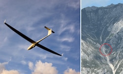 In dieser steilen Rinne (rechtes Bild, roter Kreis) zerschellte der Segelflieger (Symbolbild).