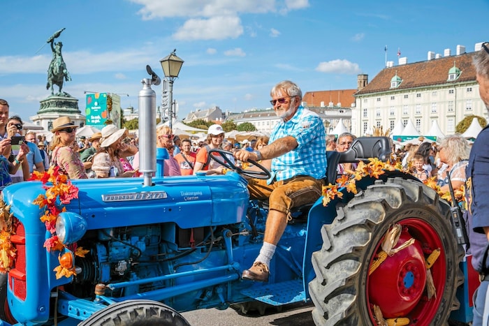 Der Heldenplatz putzt sich für das Erntedank-Festival raus.