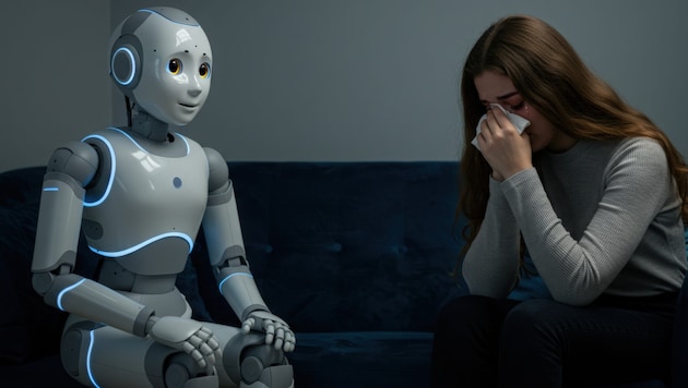 Die KI – hier dargestellt als humanoider Roboter – wird (zumeist am Handy) häufig auch bei ...
