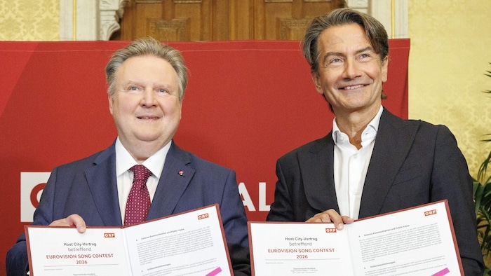 Von links: Wiens Bürgermeister Michael Ludwig und ORF-Generaldirektor Rudolf Weißmann bei der ...