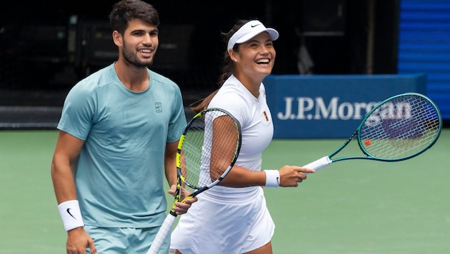 Carlos Alcaraz und Emma Raducanu spielten bei den US Open zusammen.
