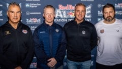 Manny Viveiros (li.) mit Ex-Salzburg-Coach Oliver David (re.) und den Trainern von Zug und Rögle ...