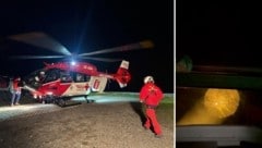 Vom Heli aus konnten die beiden Verstiegenen in der Nacht ausgemacht werden (kleines Bild).
