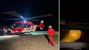 Vom Heli aus konnten die beiden Verstiegenen in der Nacht ausgemacht werden (kleines Bild).