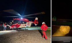 Vom Heli aus konnten die beiden Verstiegenen in der Nacht ausgemacht werden (kleines Bild).