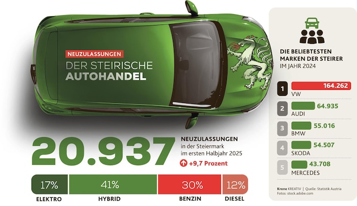 41 Prozent der Neuzulassungen im ersten Halbjahr 2025 waren Hybrid-Fahrzeuge.