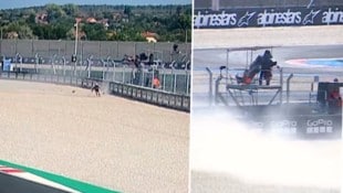 Das Bike von Pedro Acosta erwischte beinahe einen Kameramann.