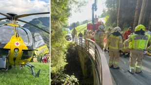 Der Verletzte wurde von der Feuerwehr mittels Kran geborgen und anschließend mit dem ...