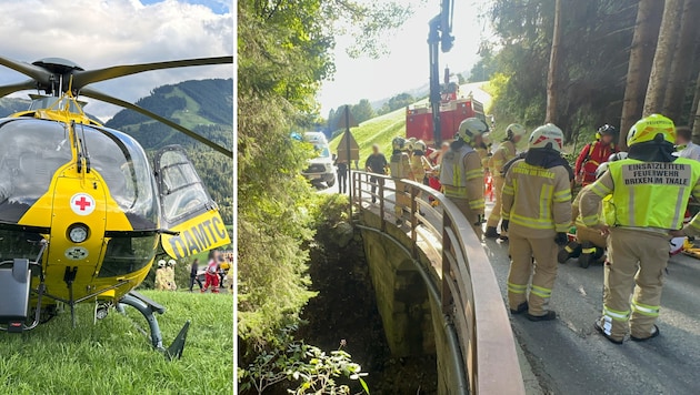 Der Verletzte wurde von der Feuerwehr mittels Kran geborgen und anschließend mit dem ...