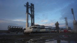 Die Rakete am Sonntag an der Startrampe im SpaceX-Zentrum Starbase am Golf von Mexiko
