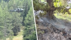 Die Agusta Bell 212 des Bundesheeres im Waldbrand-Assistenzeinsatz bei Murau.