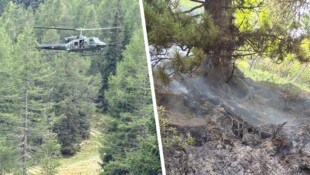 Die Agusta Bell 212 des Bundesheeres im Waldbrand-Assistenzeinsatz bei Murau.